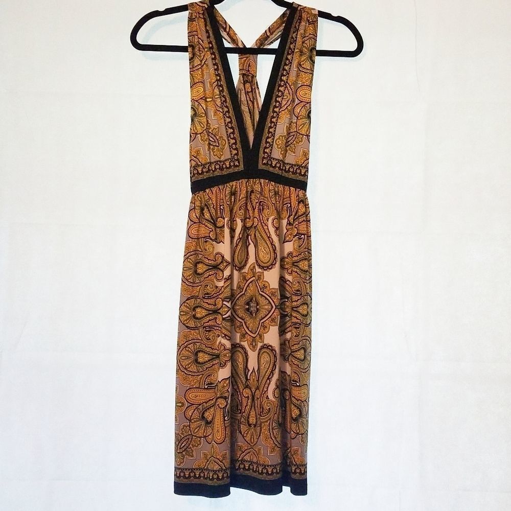 3/$15 "Bailey Blue" Halter Dress Black, Gold Sz M